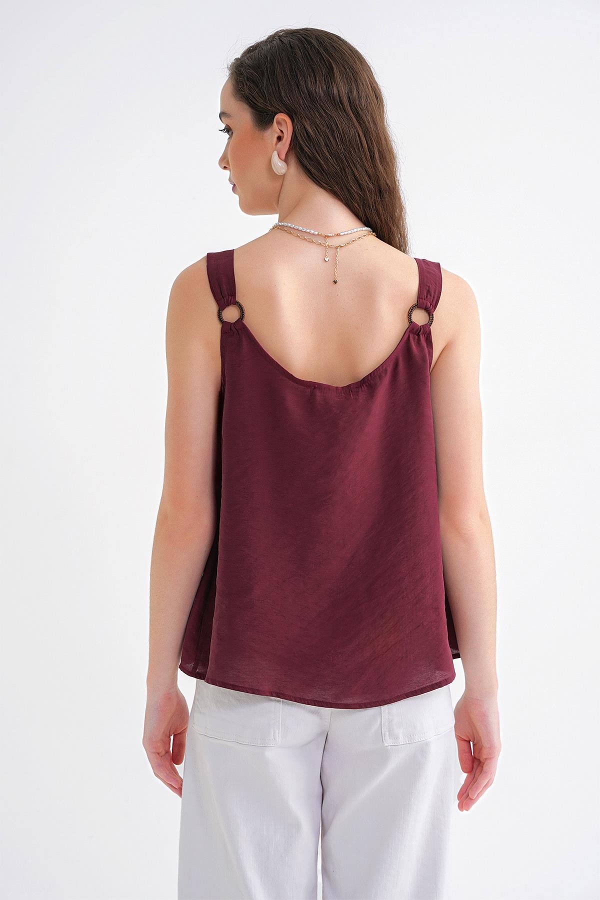 4666 Kadın Toka Detaylı Modal Bluz Bordo