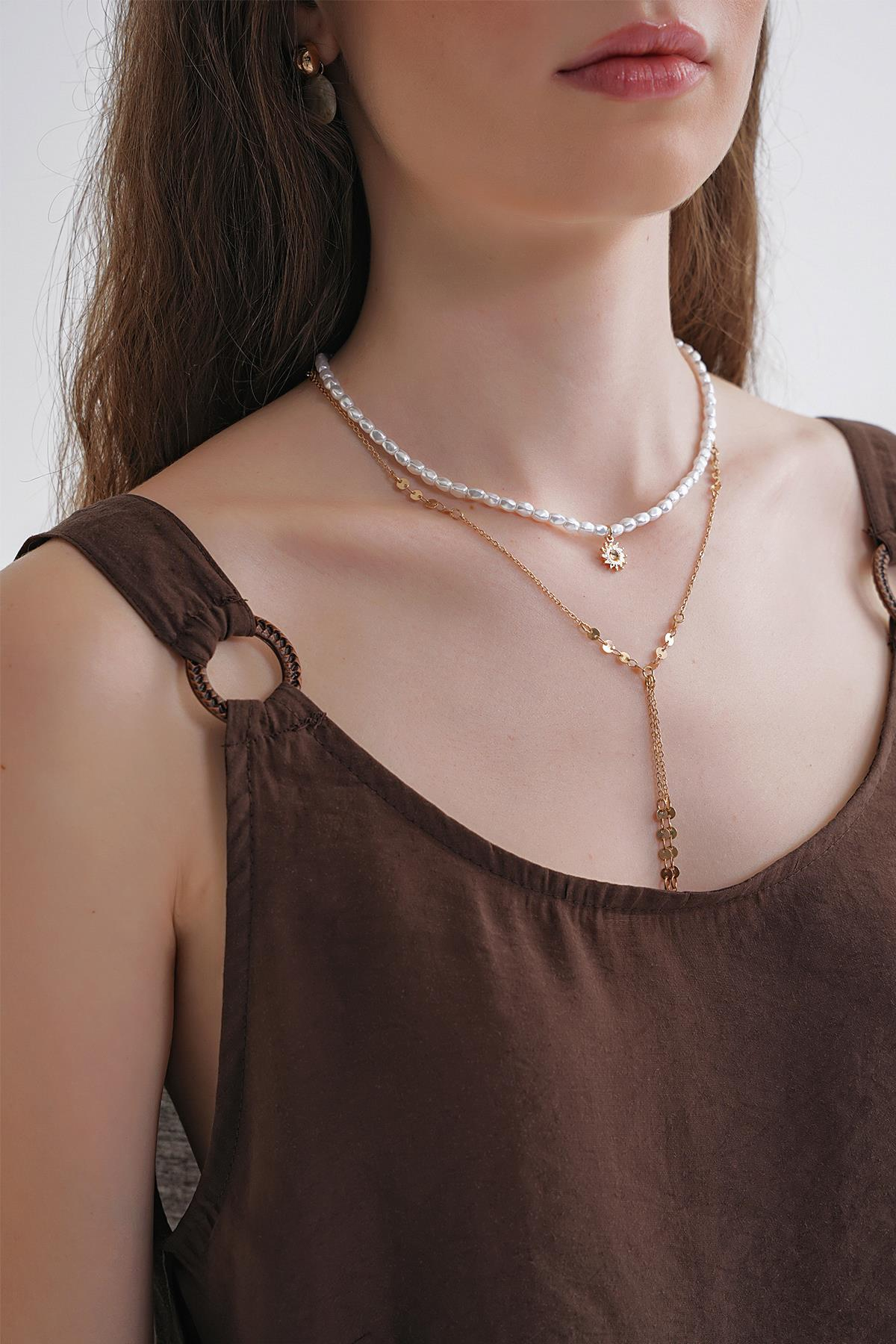 4666 Kadın Toka Detaylı Modal Bluz Kahve