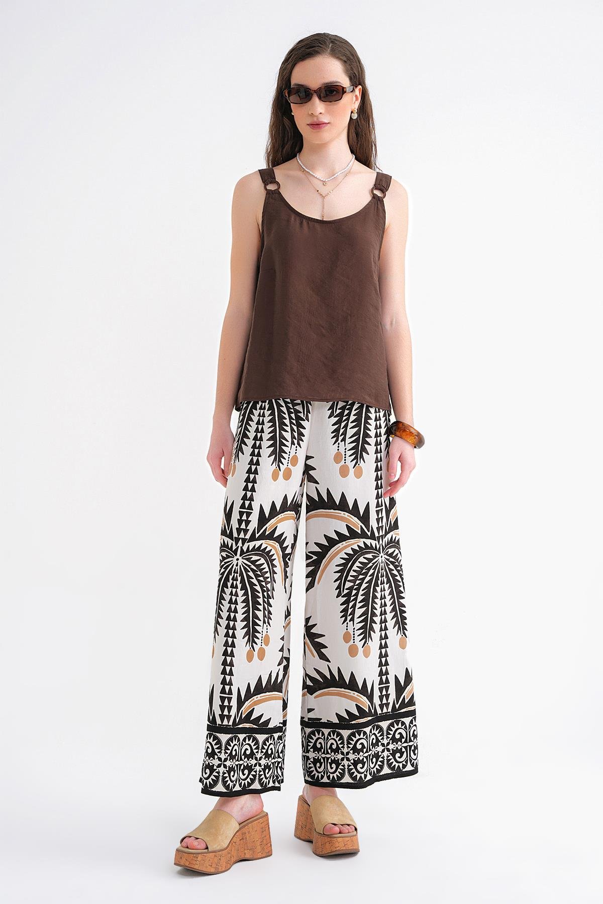 4666 Kadın Toka Detaylı Modal Bluz Kahve