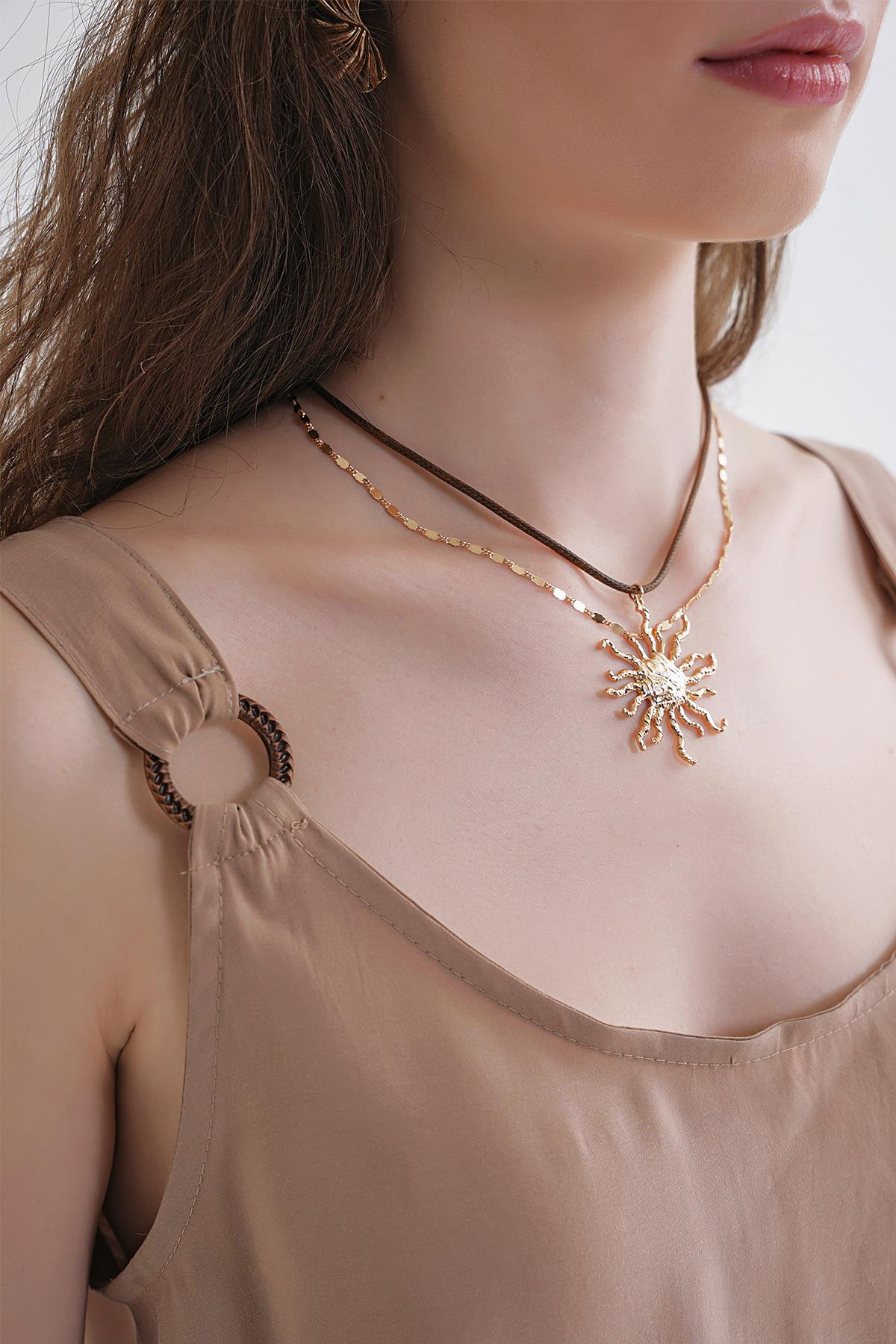 4666 Kadın Toka Detaylı Modal Bluz Toprak