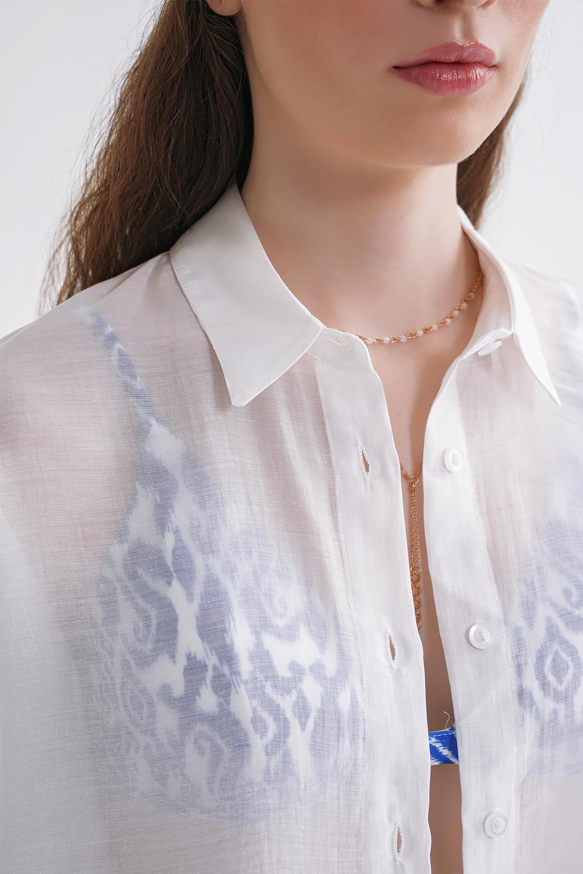 4667 Kadın İnce Oversize Modal Gömlek Beyaz