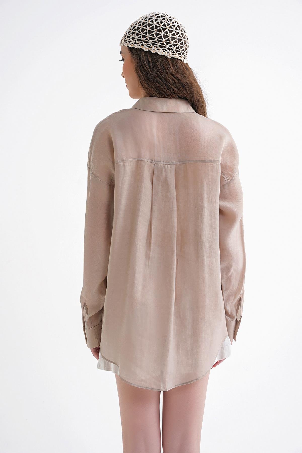 4667 Kadın İnce Oversize Modal Gömlek Taş
