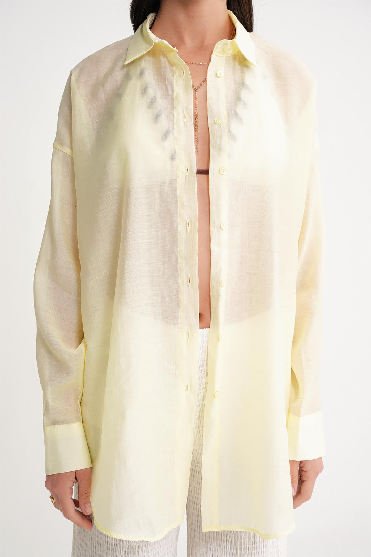 4667 Kadın İnce Oversize Modal Gömlek Sarı