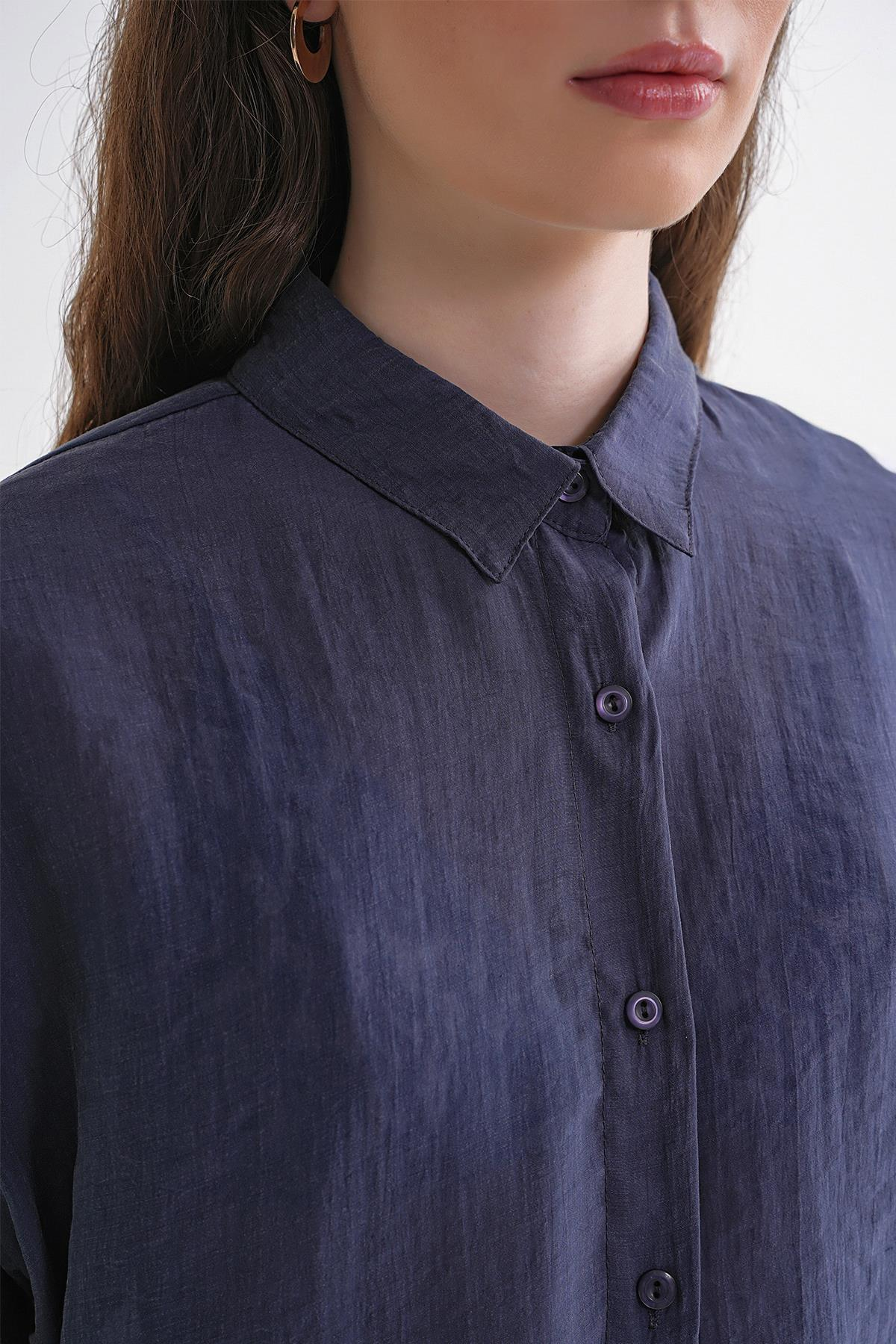 4667 Kadın İnce Oversize Modal Gömlek Lacivert