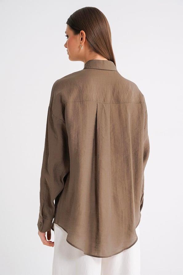 4667 Kadın İnce Oversize Modal Gömlek Kahve