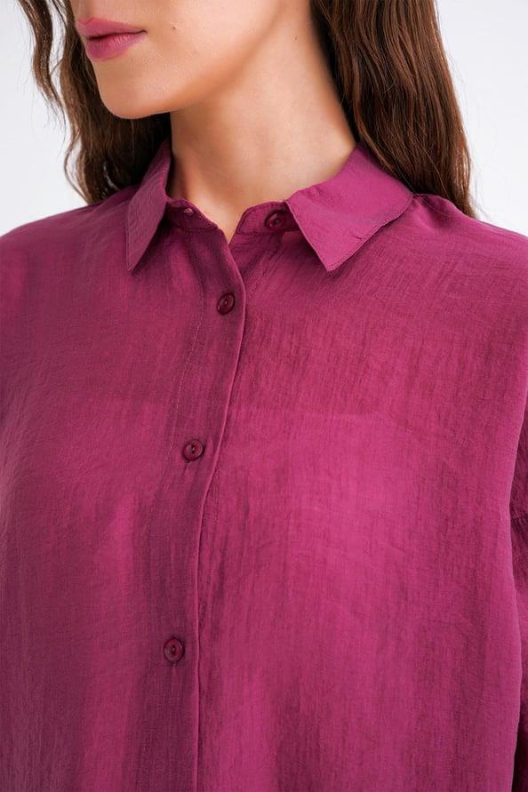 4667 Kadın İnce Oversize Modal Gömlek Bordo