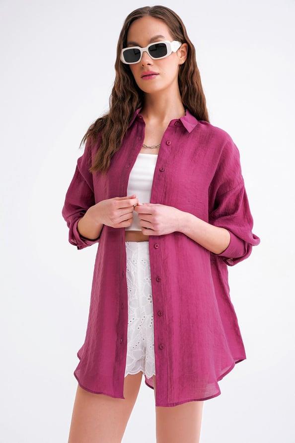 4667 Kadın İnce Oversize Modal Gömlek Bordo