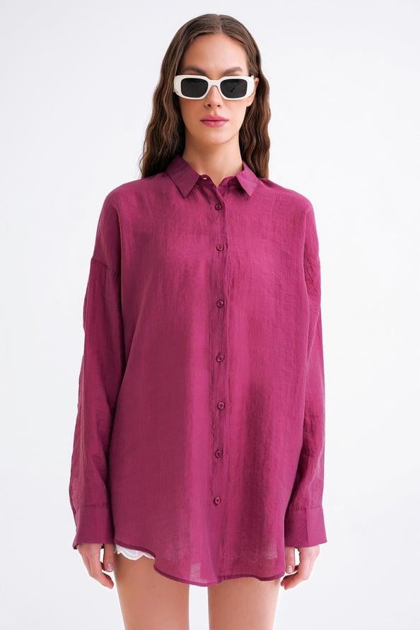 4667 Kadın İnce Oversize Modal Gömlek Bordo