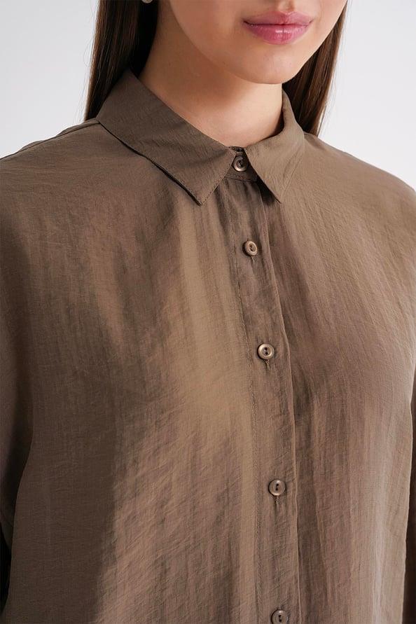 4667 Kadın İnce Oversize Modal Gömlek Kahve