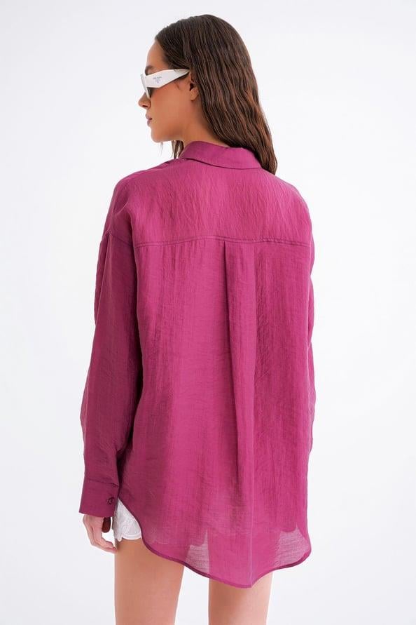 4667 Kadın İnce Oversize Modal Gömlek Bordo