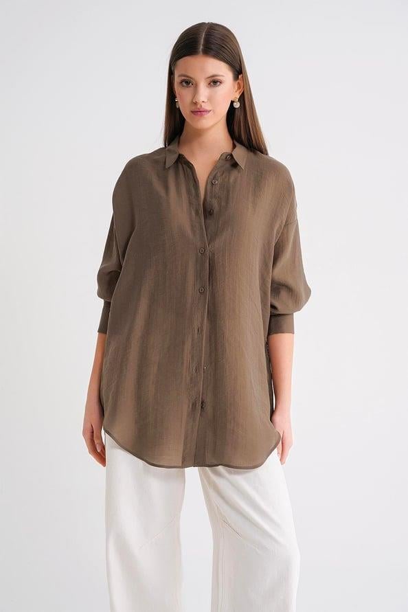 4667 Kadın İnce Oversize Modal Gömlek Kahve