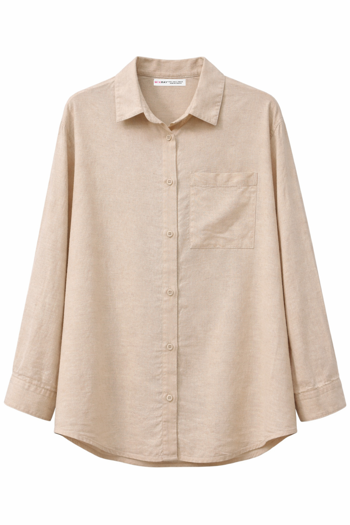 4670 Kadın Cepli Oversize Basic Keten Gömlek Naturel