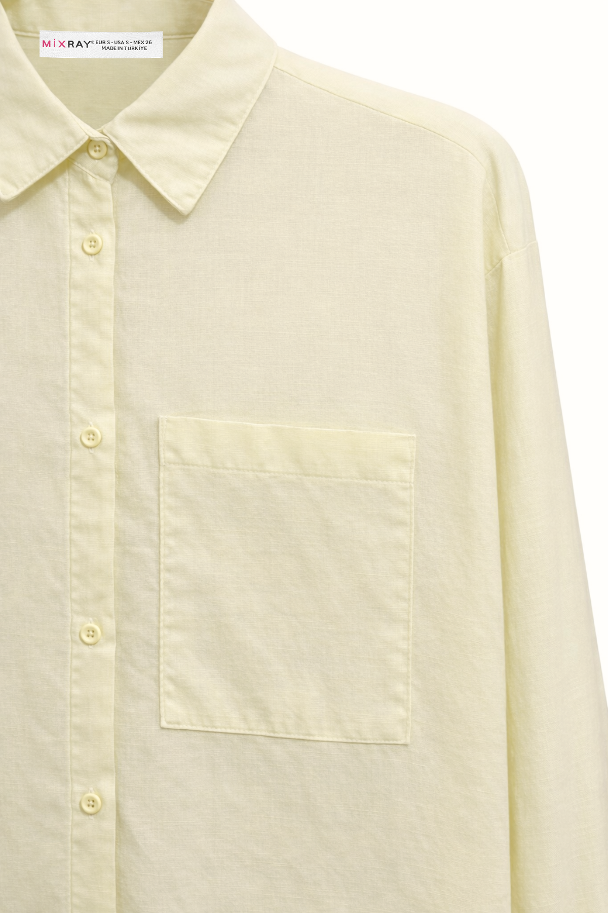 4670 Kadın Cepli Oversize Basic Keten Gömlek Sarı