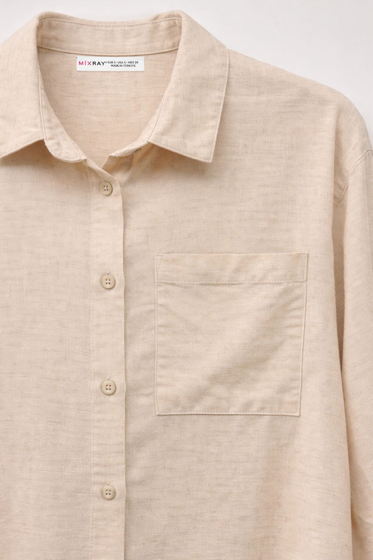 4670 Kadın Cepli Oversize Basic Keten Gömlek Naturel