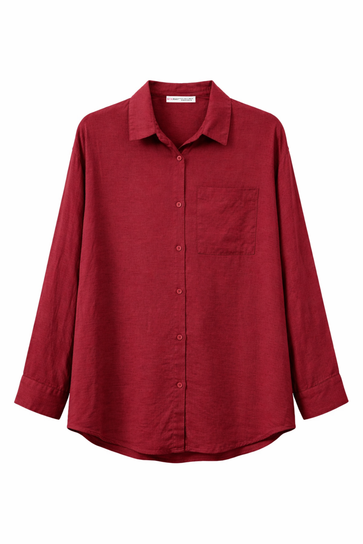 4670 Kadın Cepli Oversize Basic Keten Gömlek Bordo