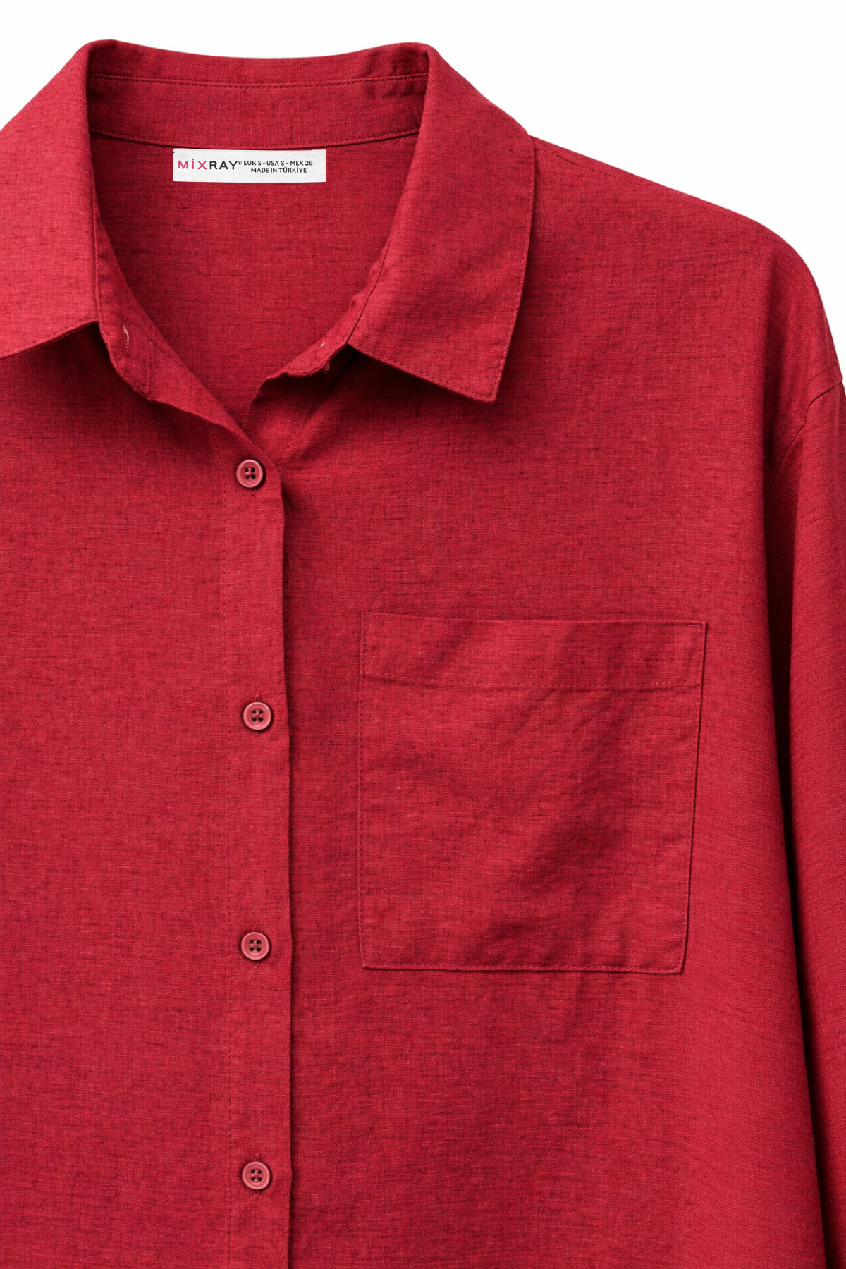 4670 Kadın Cepli Oversize Basic Keten Gömlek Bordo