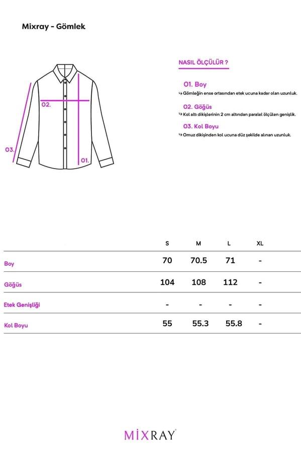 4671 Kadın Yaprak Desenli Uzun Kollu Basic Gömlek Beyaz