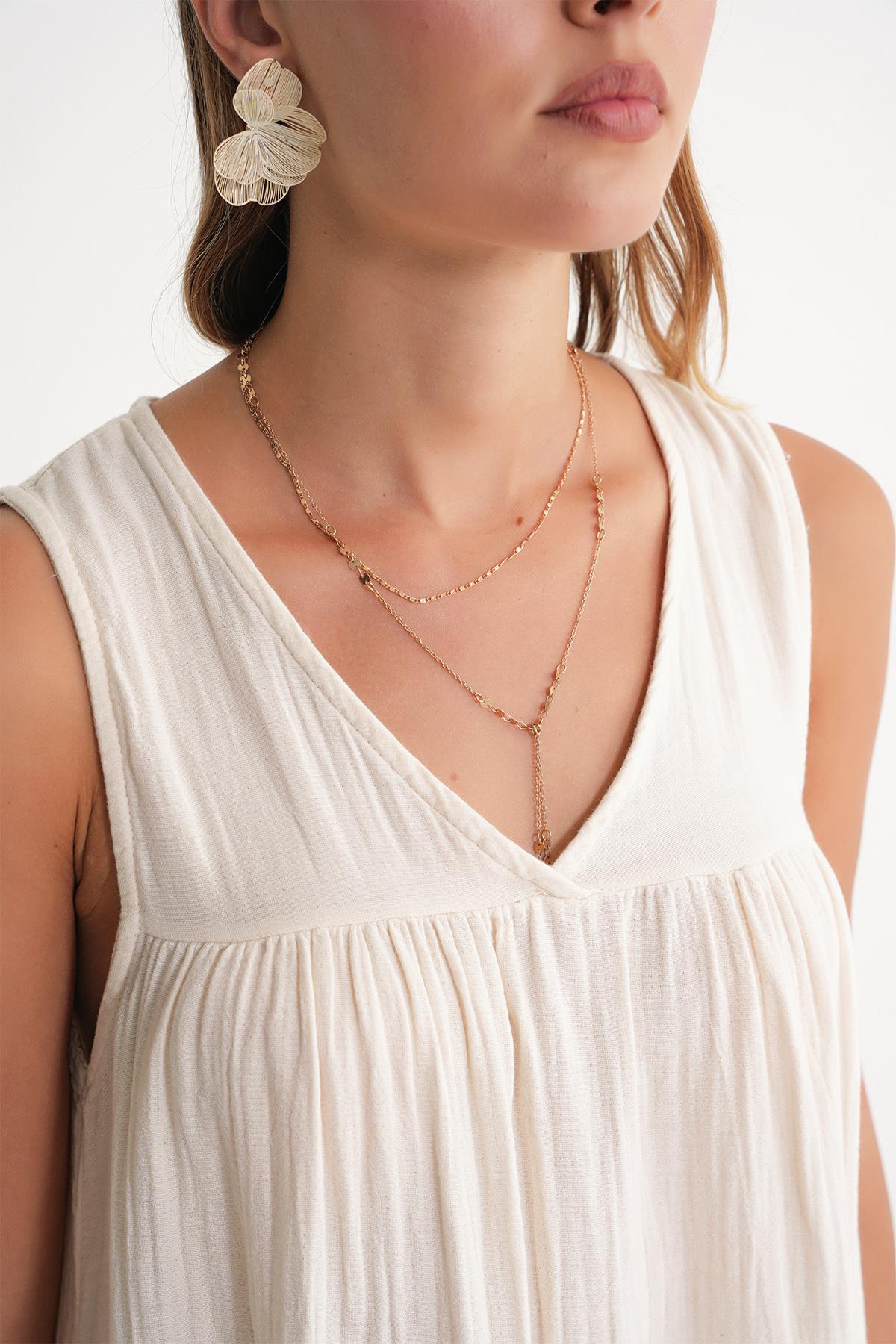 4673 Kadın Büzgü Detaylı Müslin Elbise Naturel