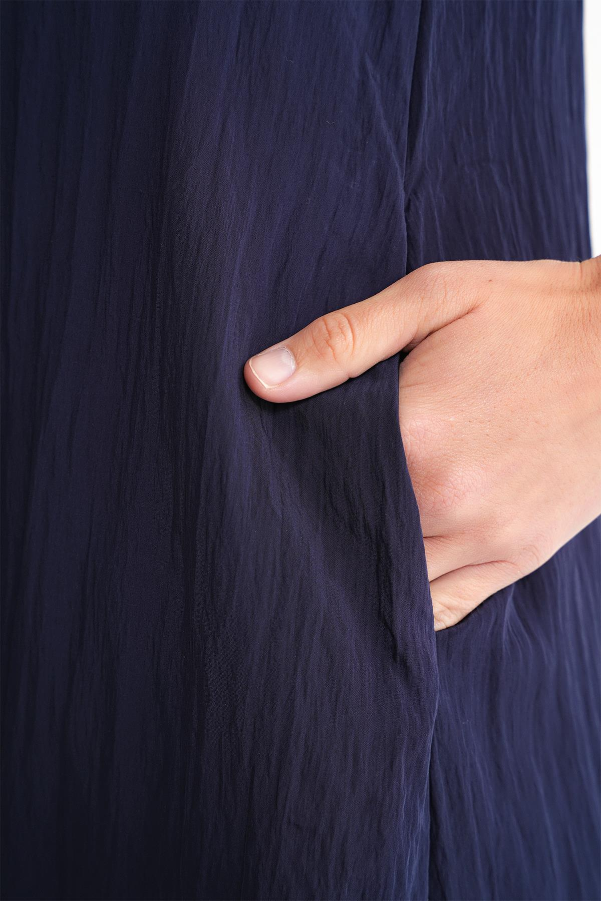 4700 Kadın V Yaka Önü Pileli Elbise Lacivert