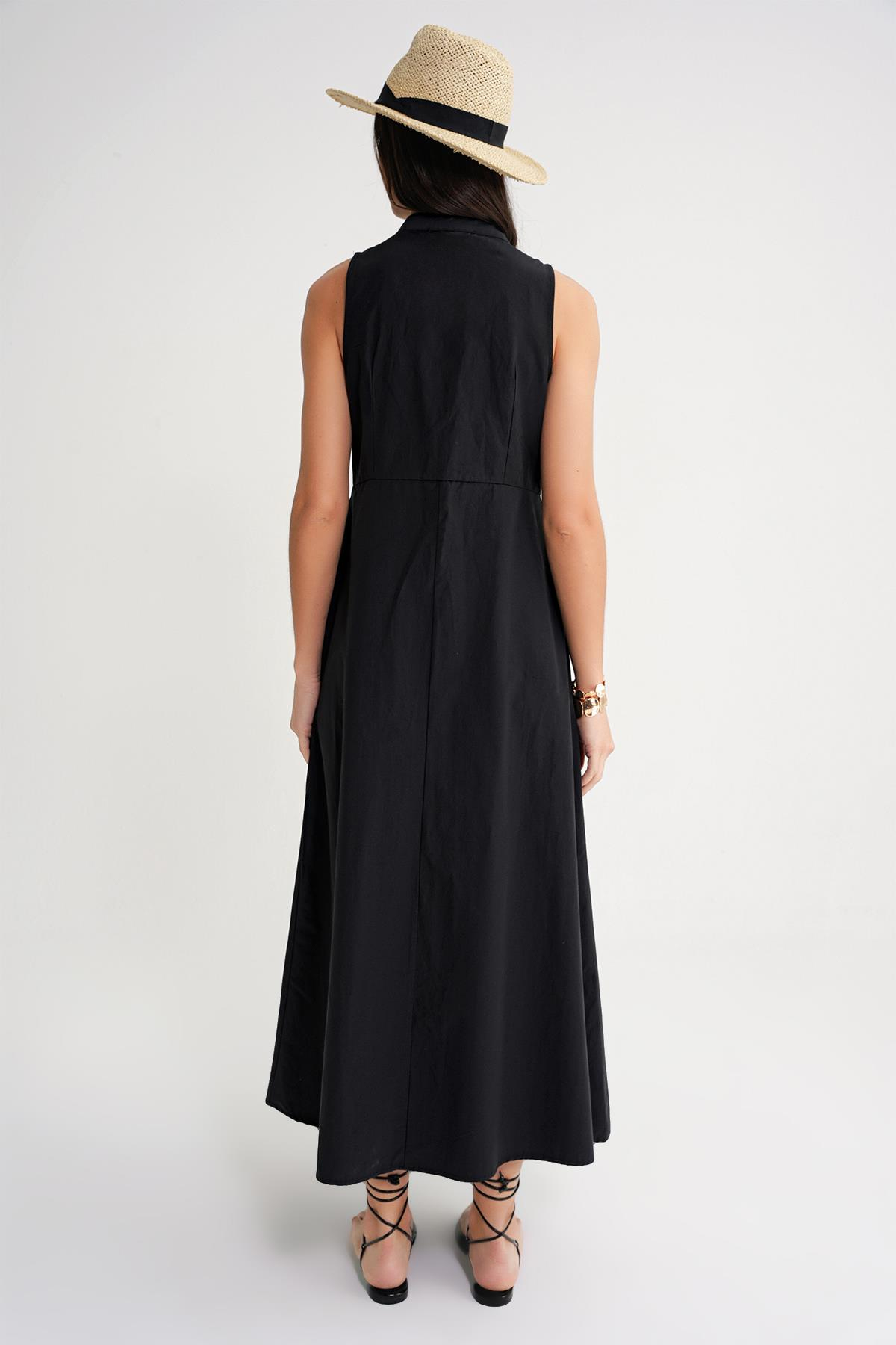 4702 Kadın Pileli Gömlek Elbise Siyah