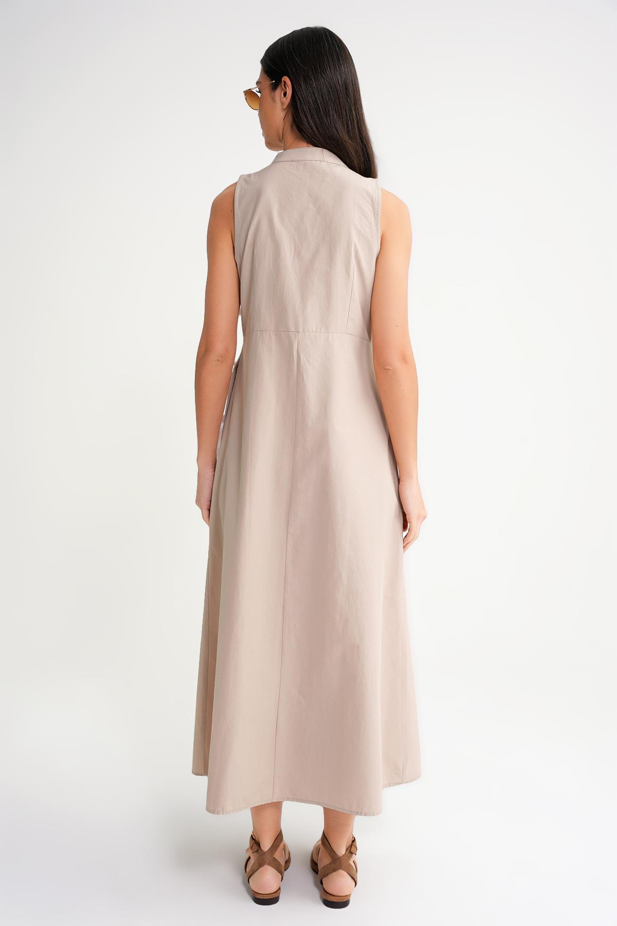 4702 Kadın Pileli Gömlek Elbise Taş