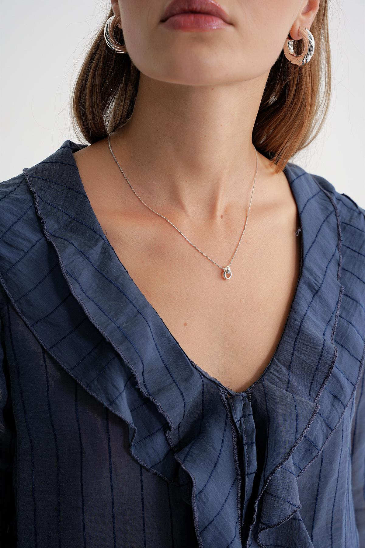 4710 Kadın Volanlı Transparan Bolero Bluz Lacivert