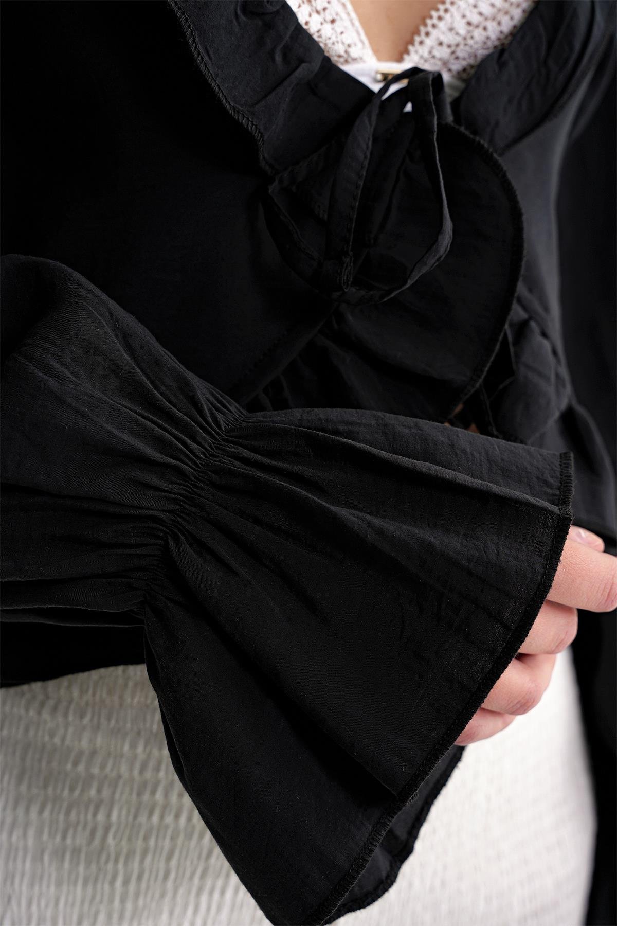 4712 Kadın Volanlı Modal Bolero Bluz Siyah