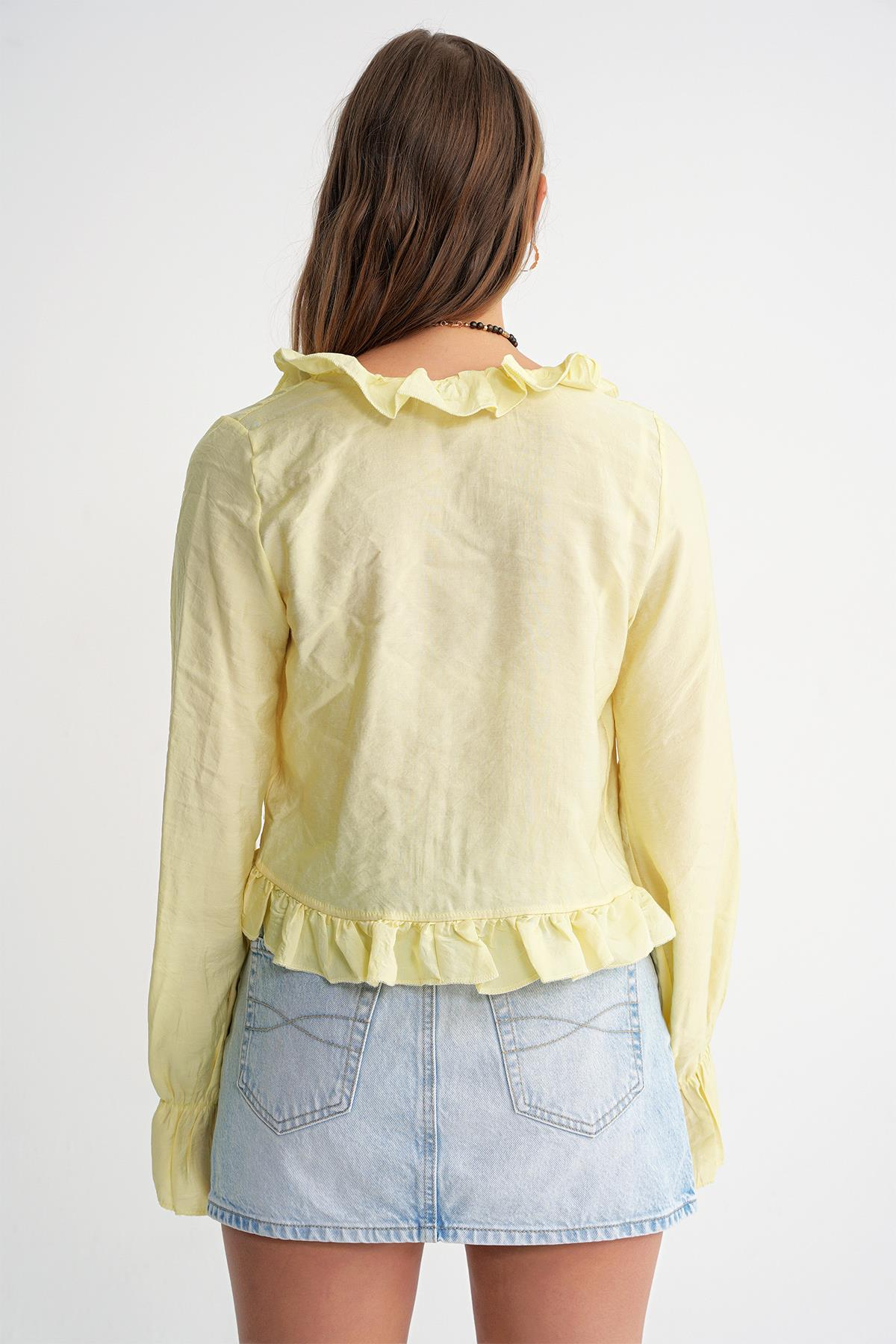 4712 Kadın Volanlı Modal Bolero Bluz Sarı