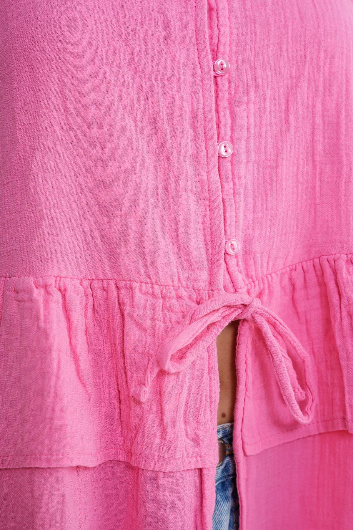 4722 Kadın V Yaka Fırfırlı Müslin Bluz Pembe