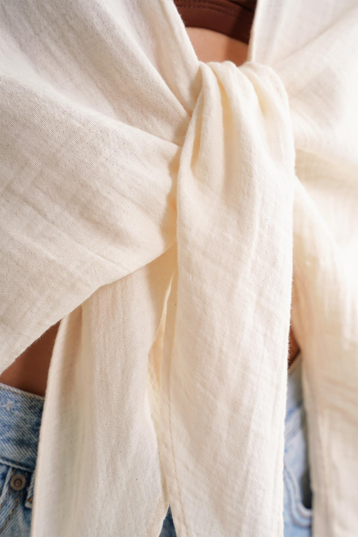 4723 Kadın Önü Bağlamalı Bolero Bluz Naturel