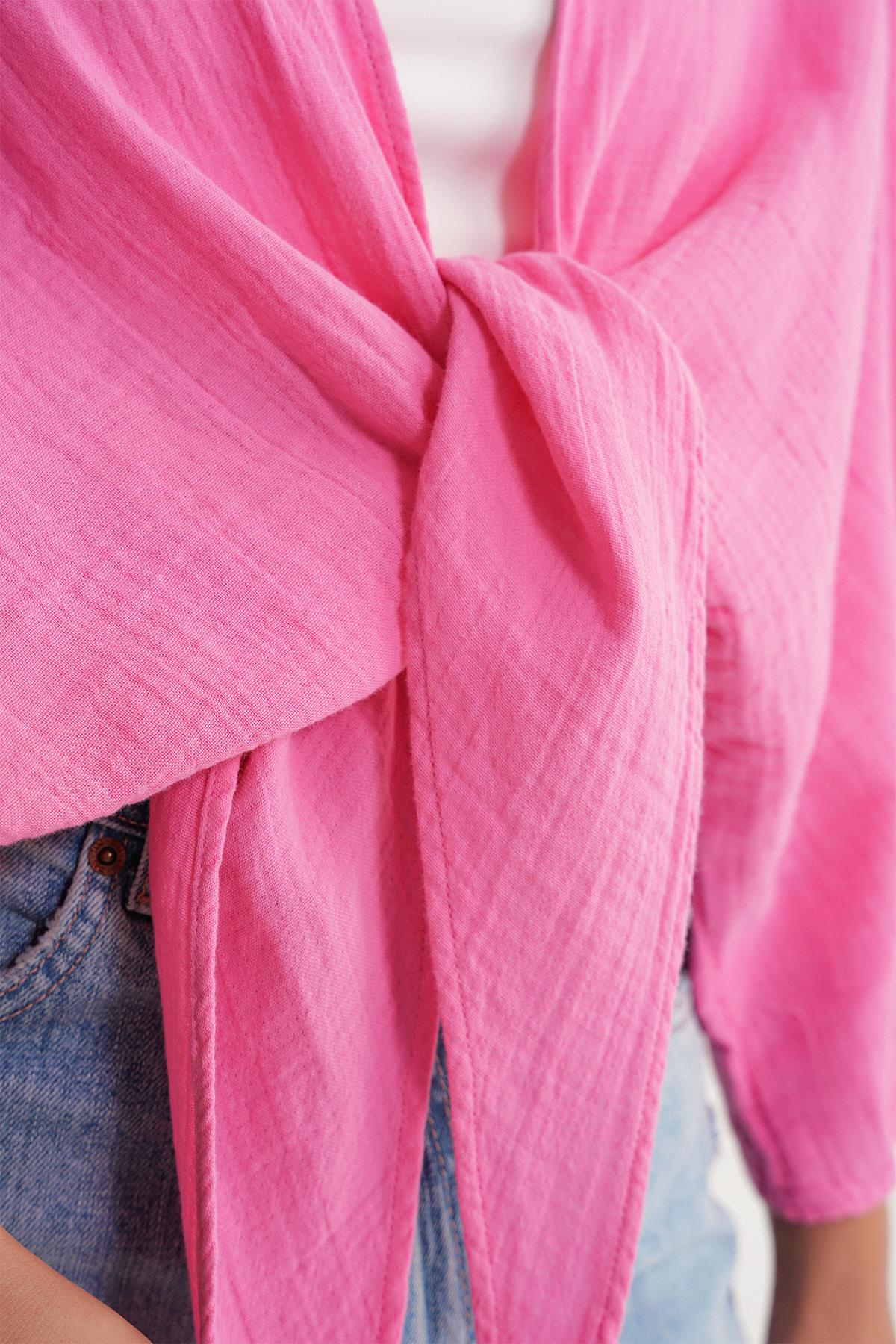 4723 Kadın Önü Bağlamalı Bolero Bluz Pembe