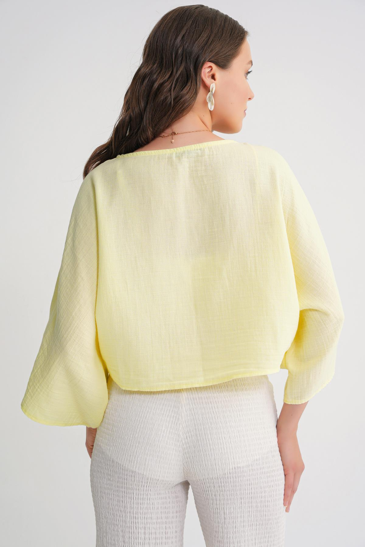 4723 Kadın Önü Bağlamalı Bolero Bluz Sarı