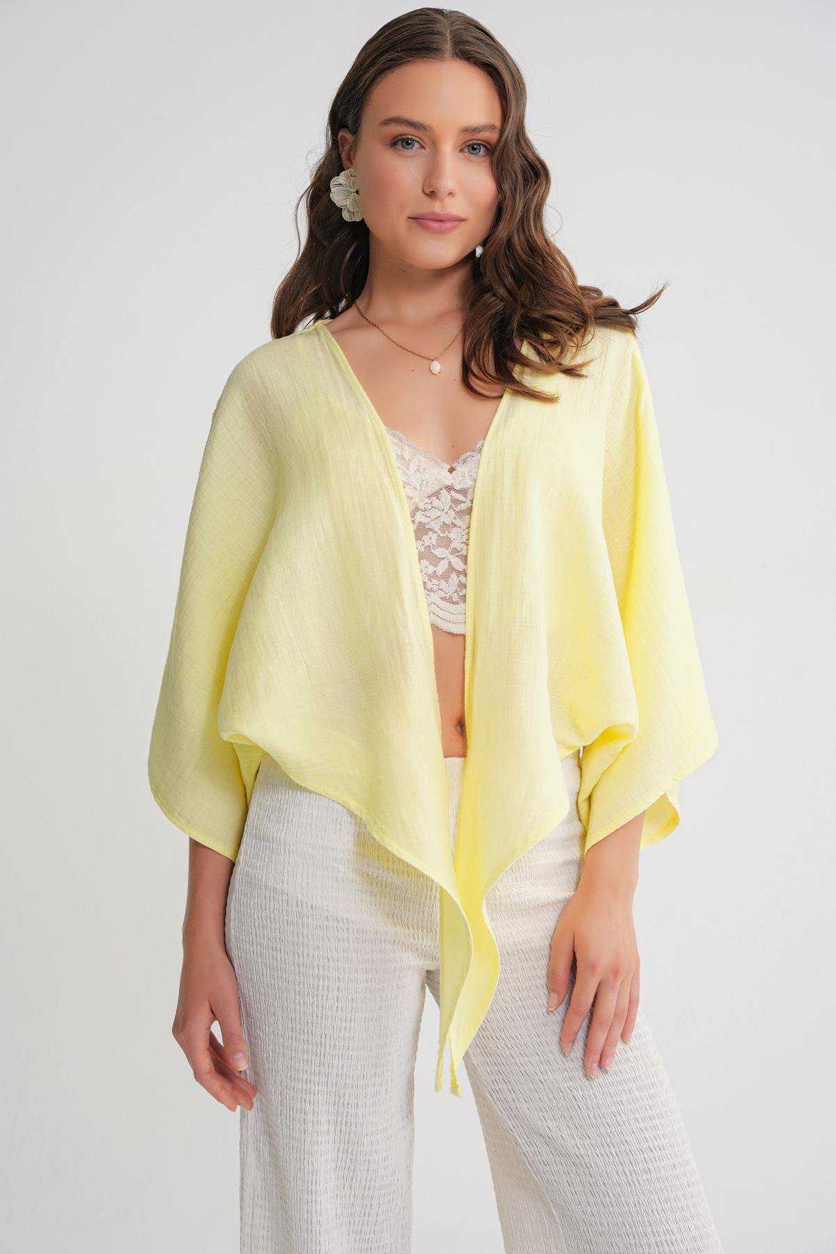 4723 Kadın Önü Bağlamalı Bolero Bluz Sarı