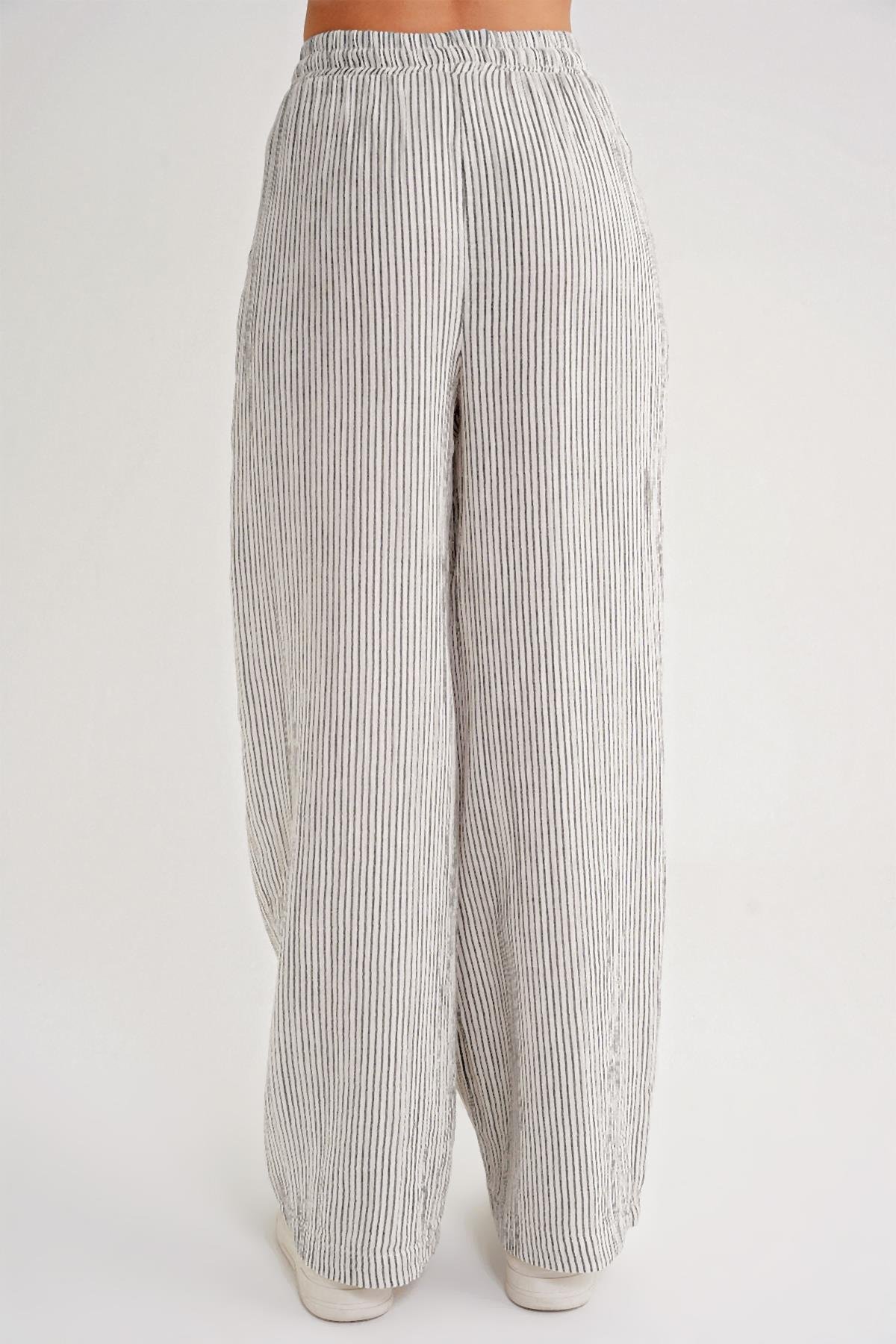 4729 Kadın İnce Çizgili Palazzo Müslin Pantolon Siyah
