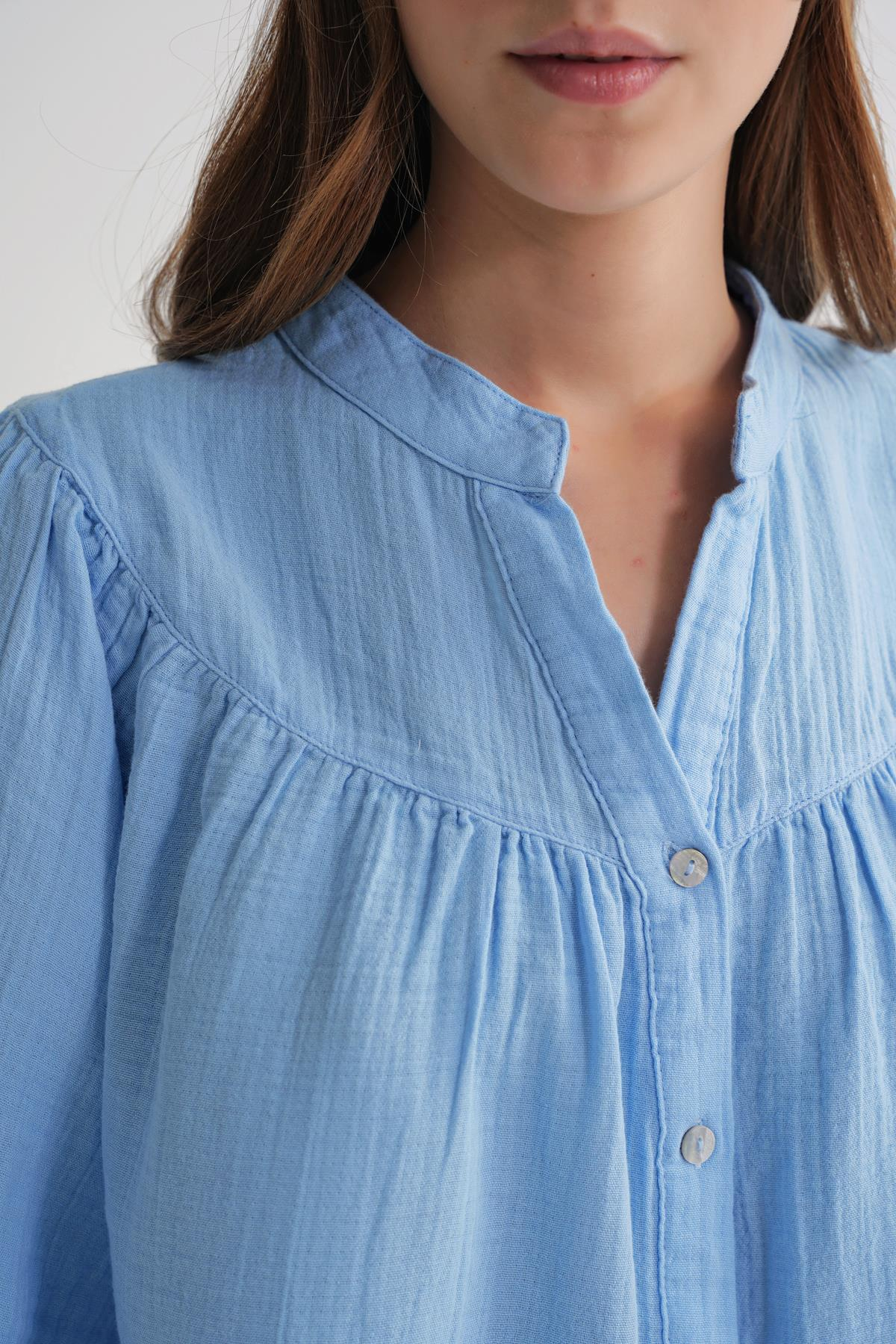 4733 Büzgü Robalı Uzun Kol Gömlek Bebe Mavi