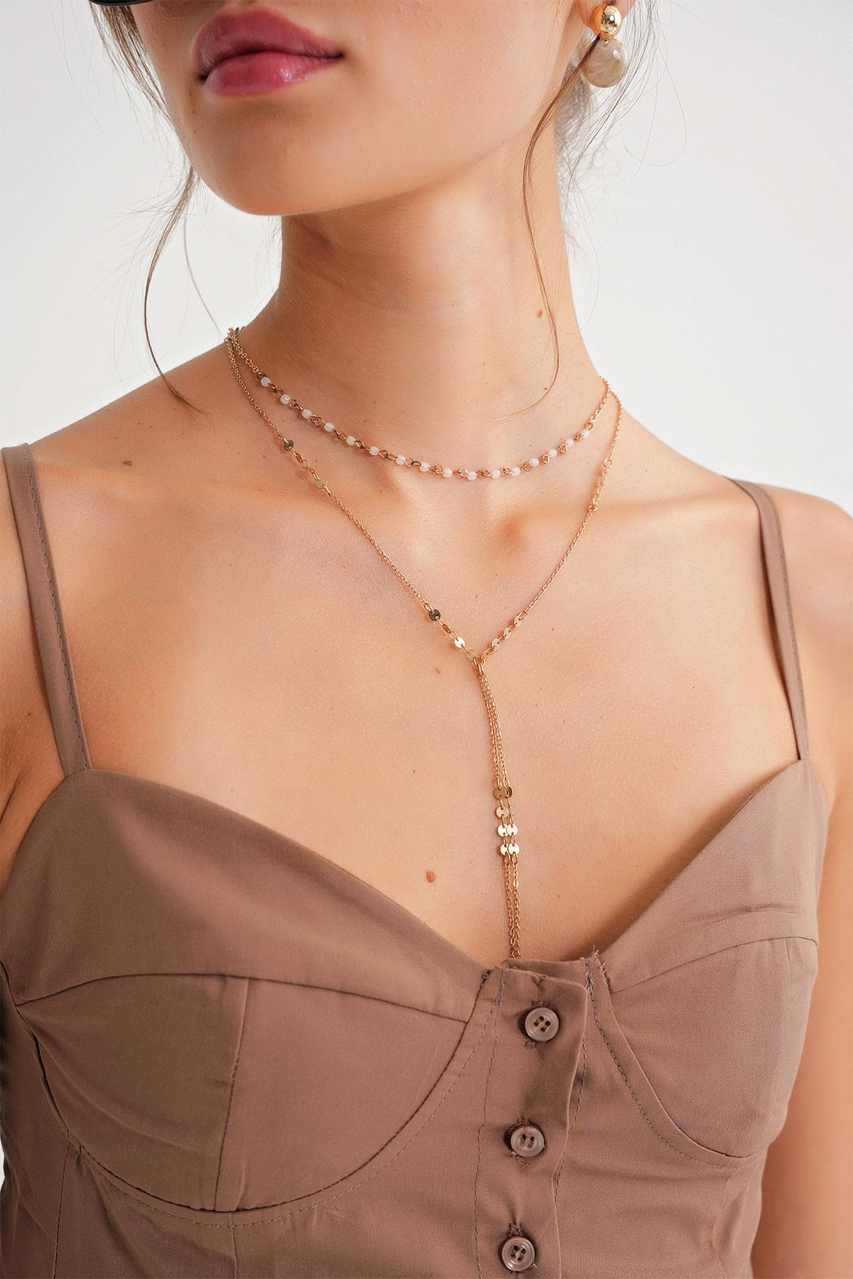 4737 Kadın Düğmeli Kuplu Pileli Bluz Moka