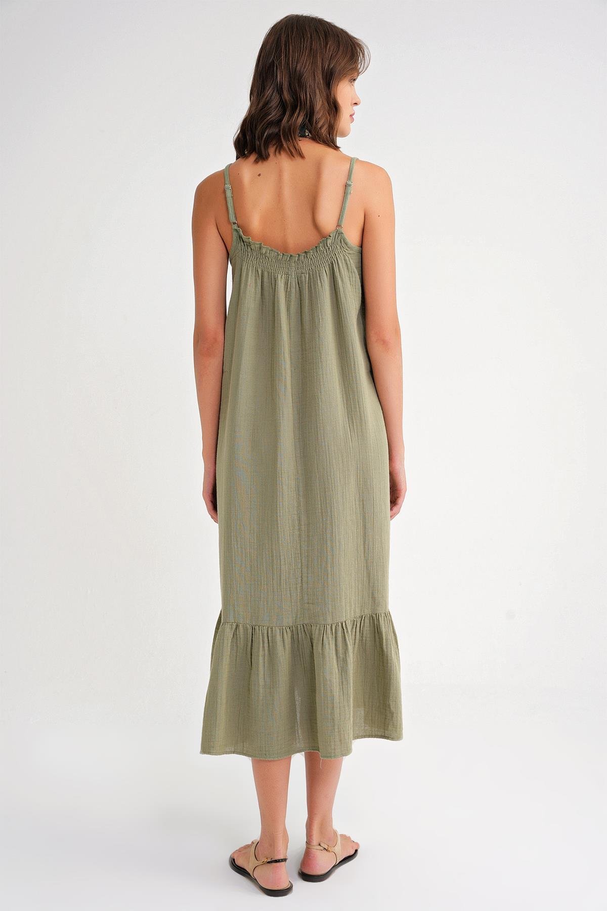 4740 Kadın Askılı Müslin Midi Elbise Çağla