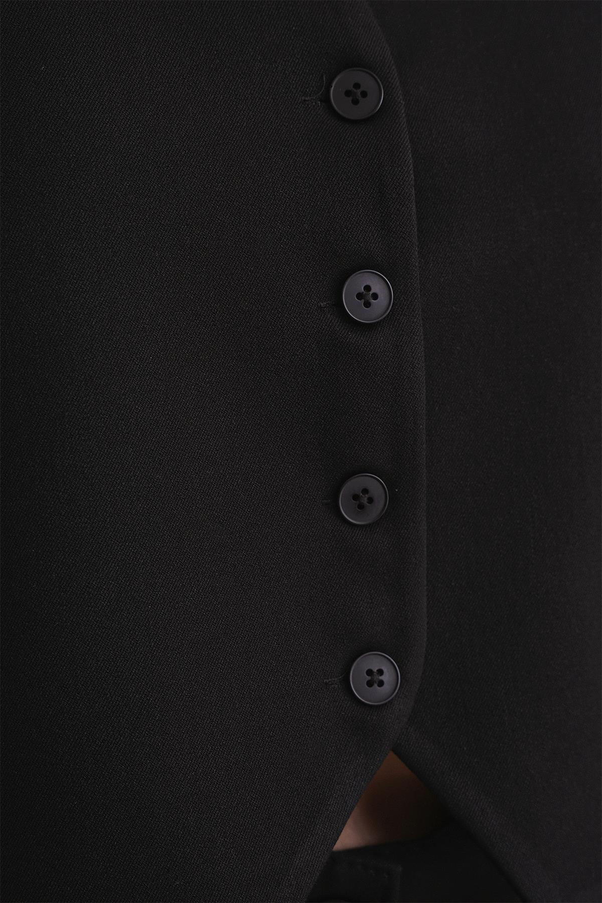 4743 Kadın V Yaka Düğmeli Vücuda Oturan Yelek Siyah