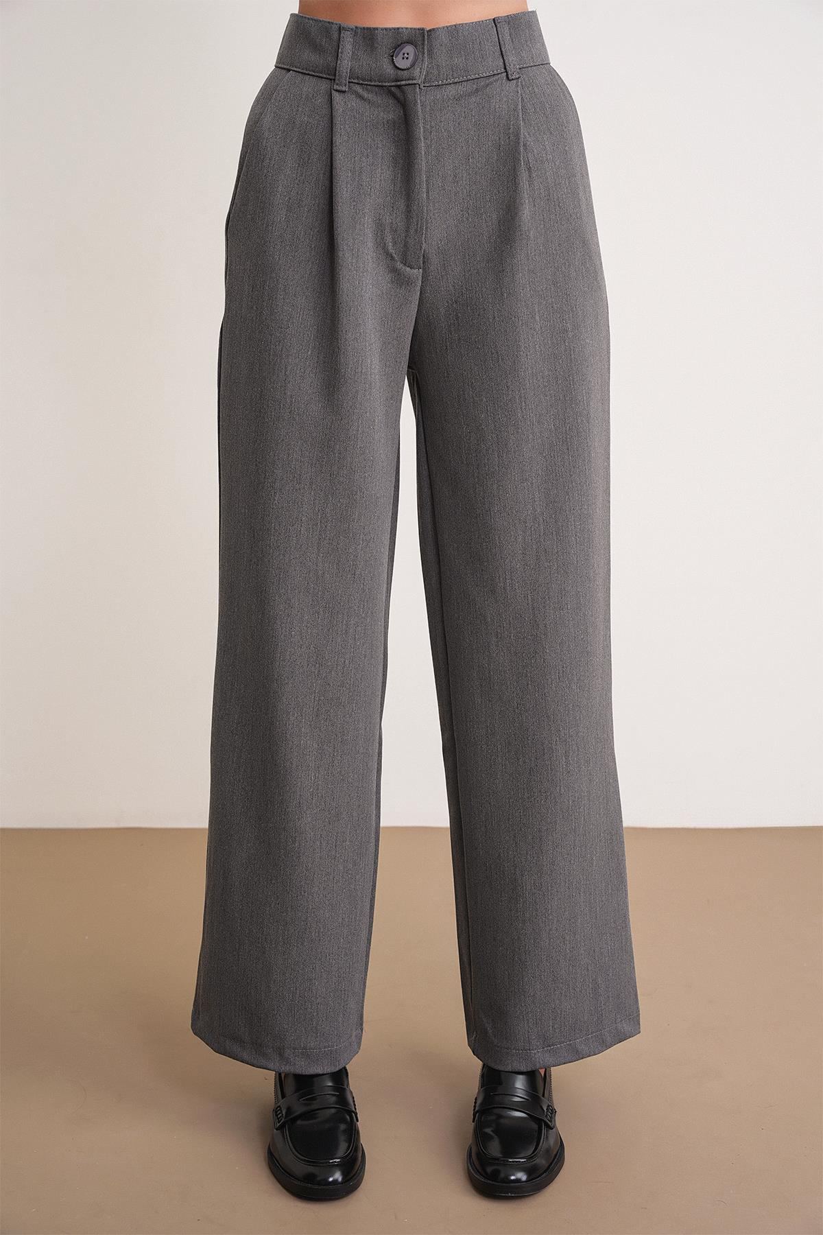 4744 Kadın Düğmeli Palazzo Pantolon Antrasit