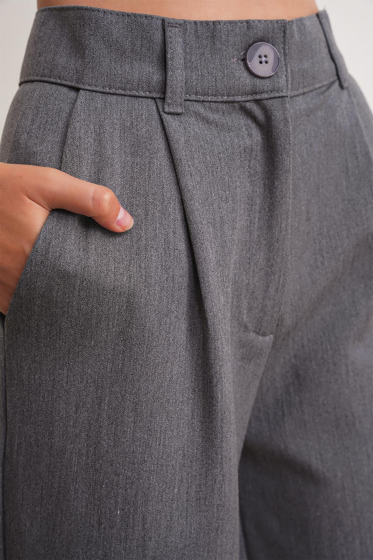 4744 Kadın Düğmeli Palazzo Pantolon Antrasit