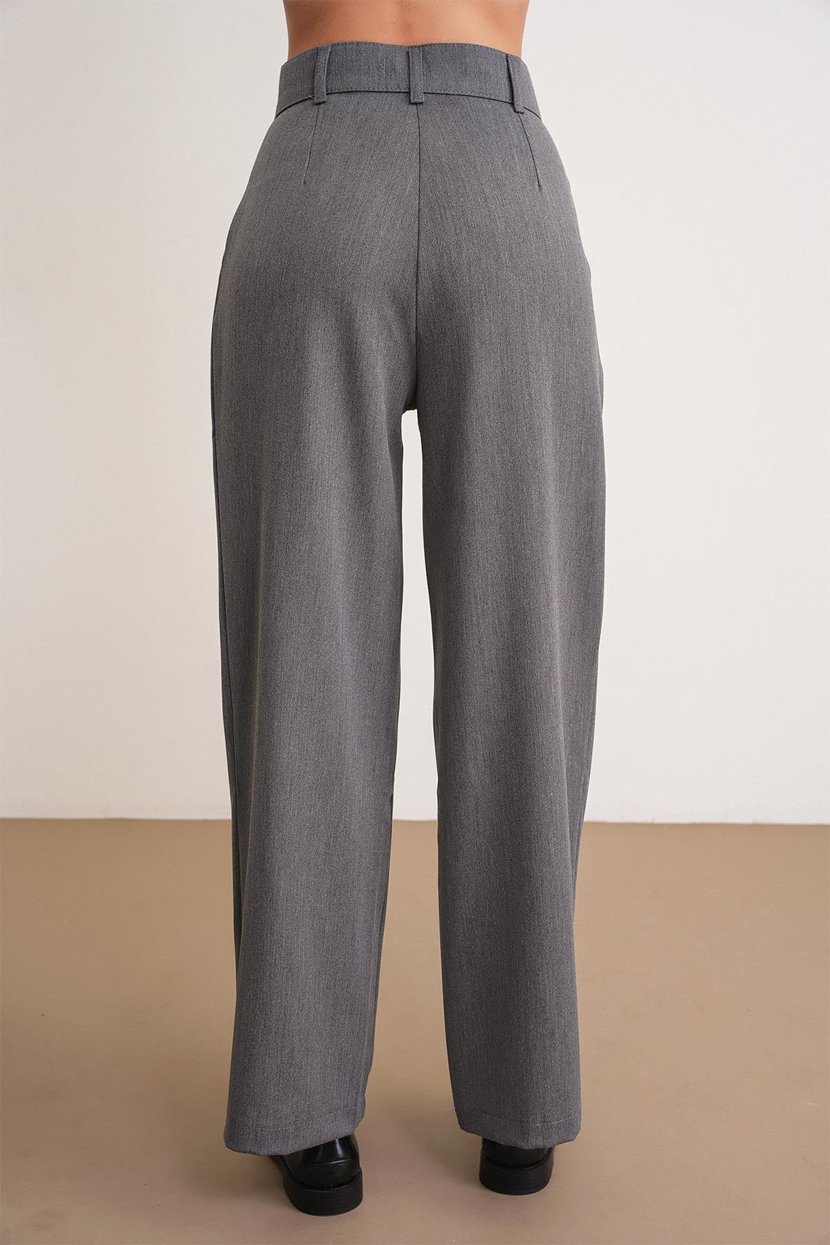 4744 Kadın Düğmeli Palazzo Pantolon Antrasit