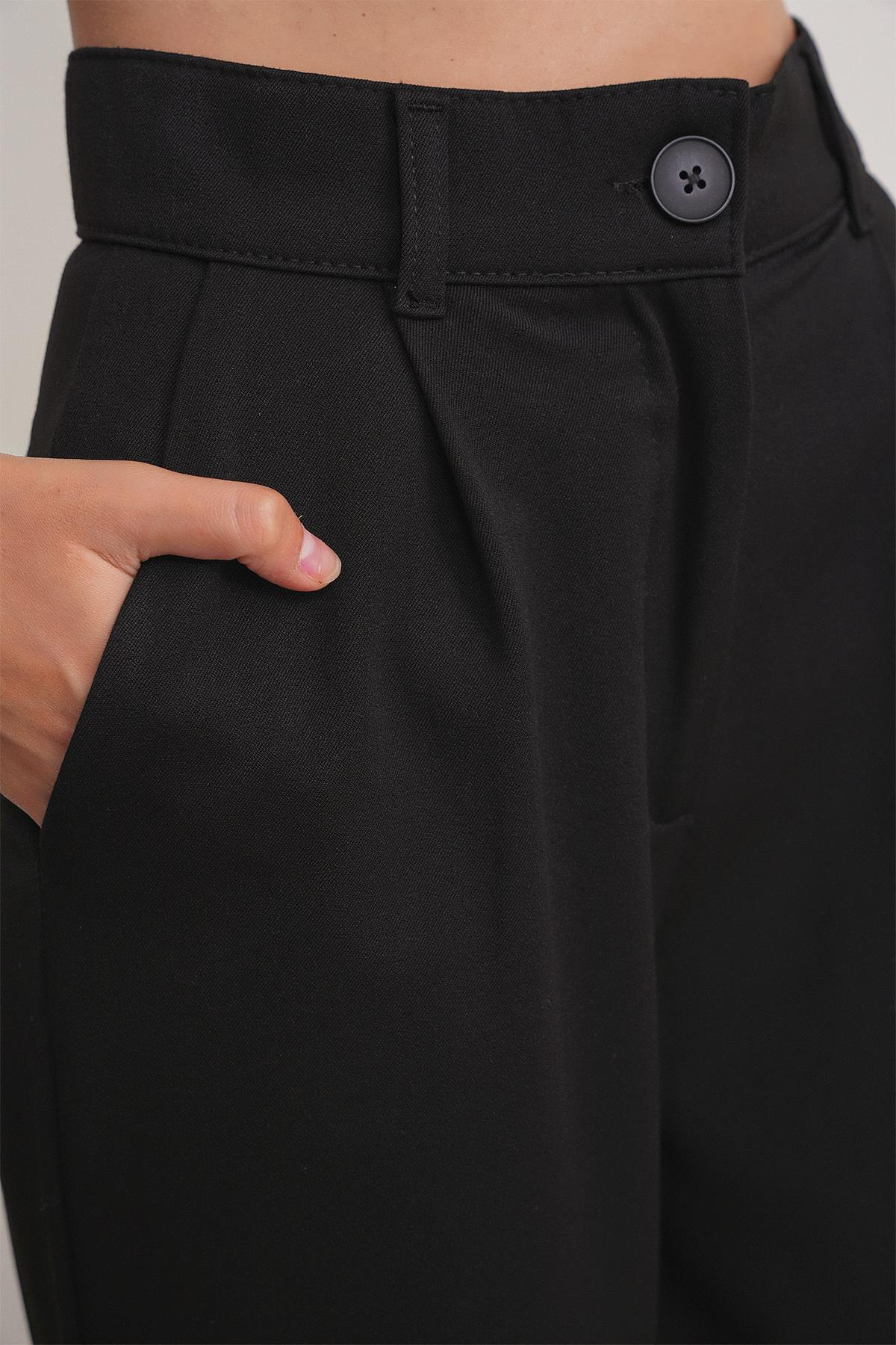 4744 Kadın Düğmeli Palazzo Pantolon Siyah