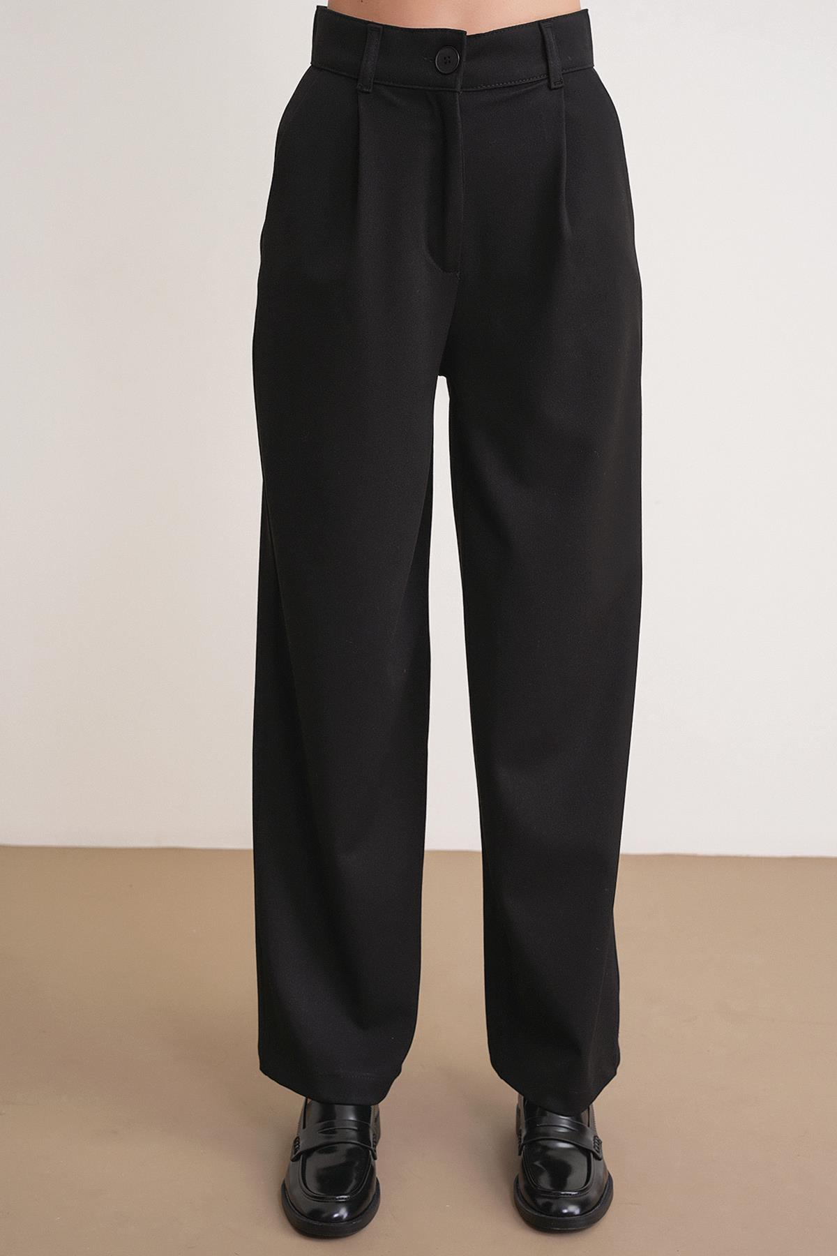 4744 Kadın Düğmeli Palazzo Pantolon Siyah