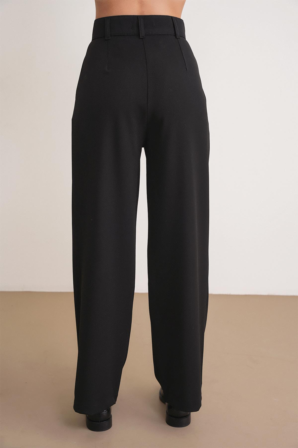 4744 Kadın Düğmeli Palazzo Pantolon Siyah