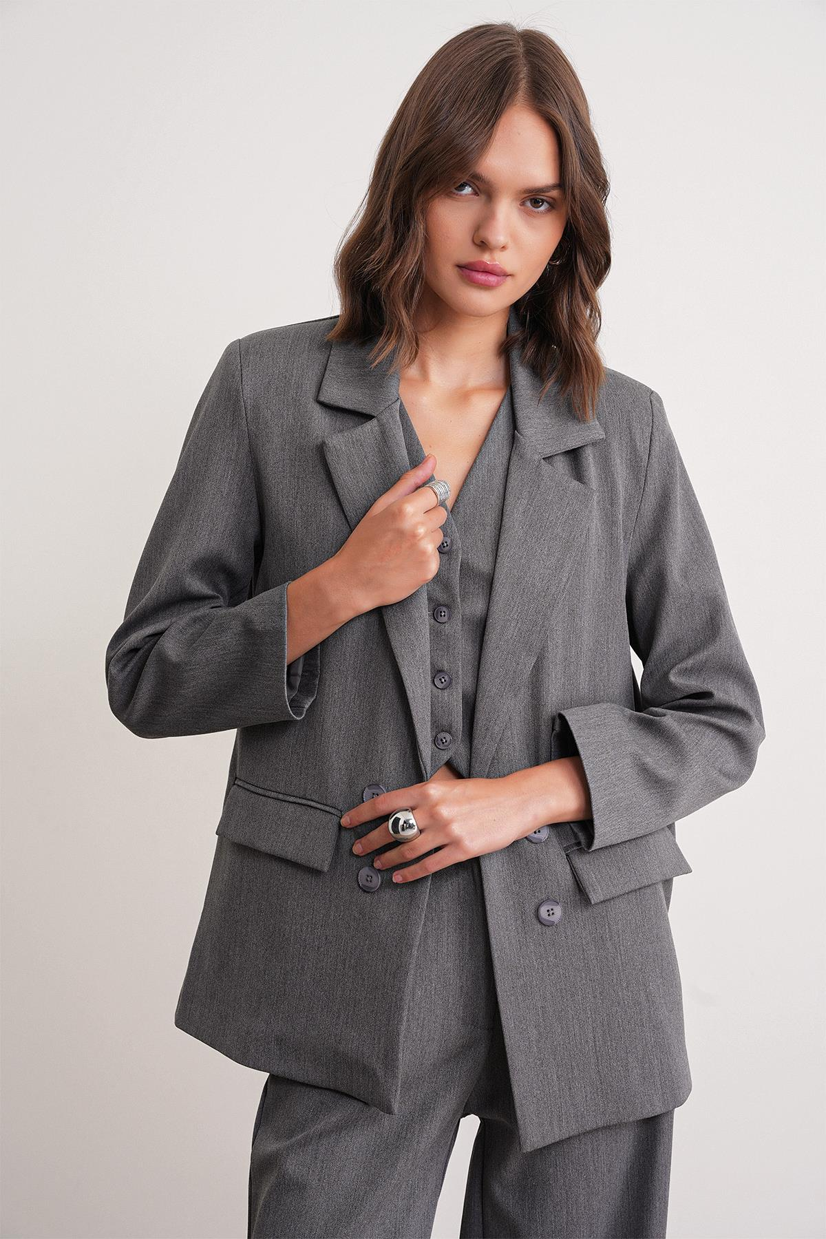 4745 Kadın Oversize Blazer Ceket Antrasit