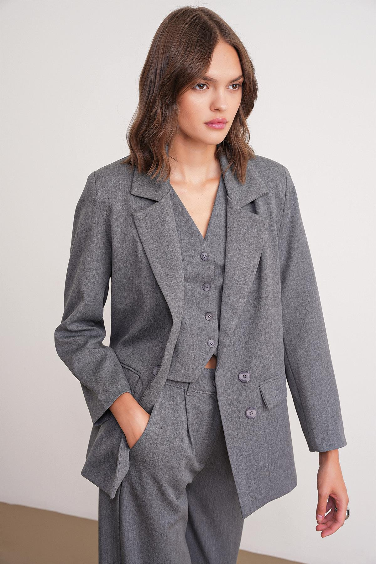 4745 Kadın Oversize Blazer Ceket Antrasit