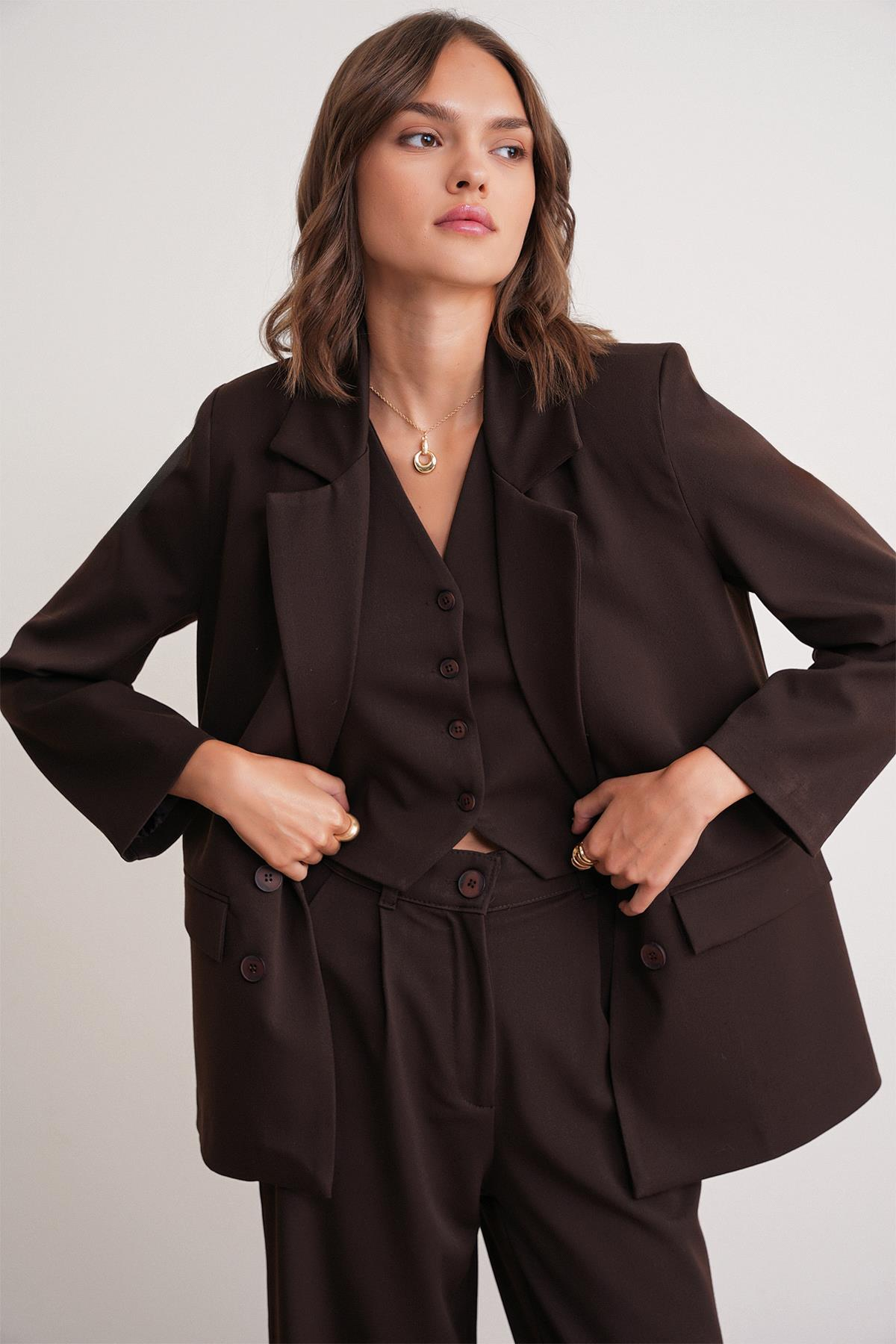 4745 Kadın Oversize Blazer Ceket Kahve