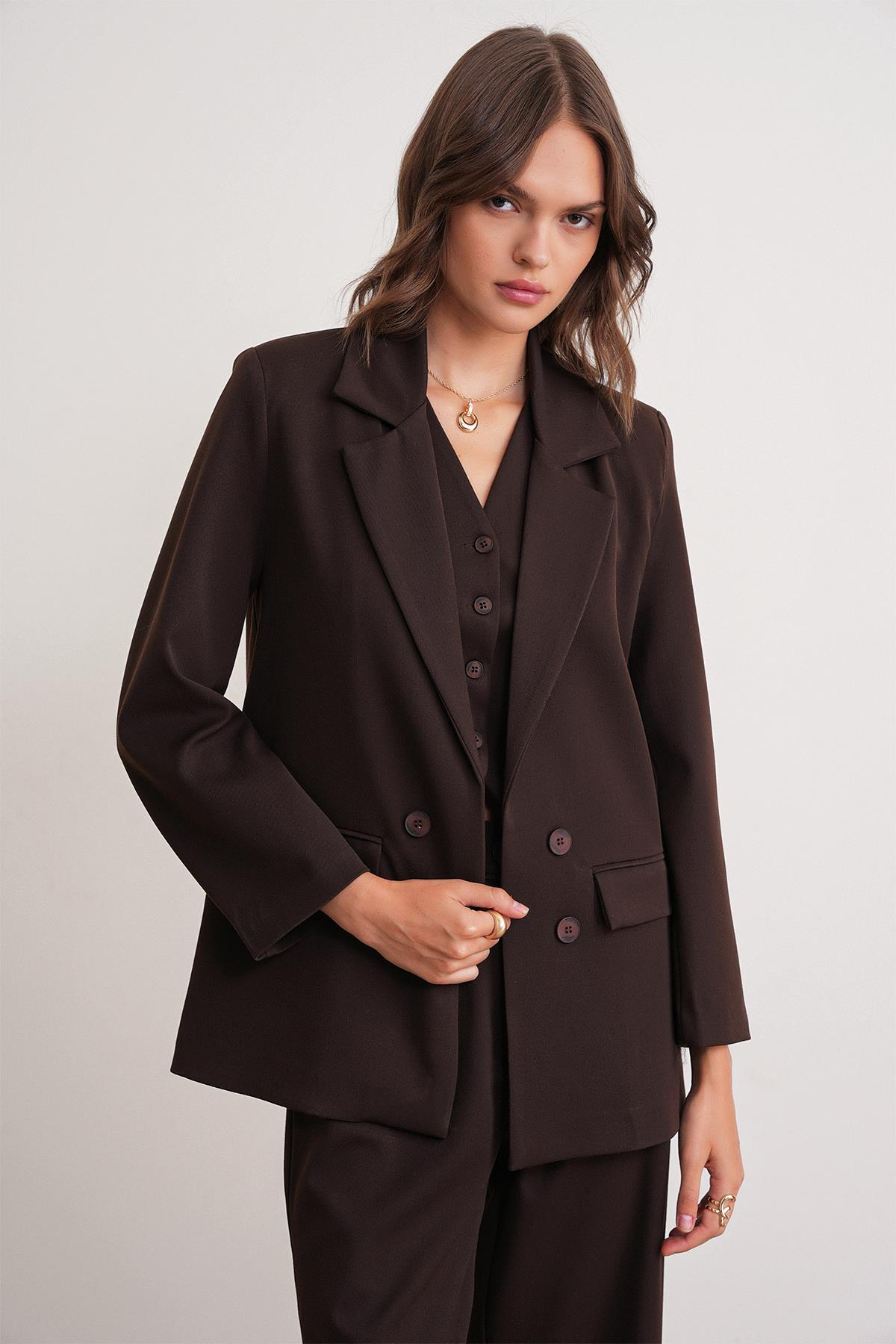 4745 Kadın Oversize Blazer Ceket Kahve