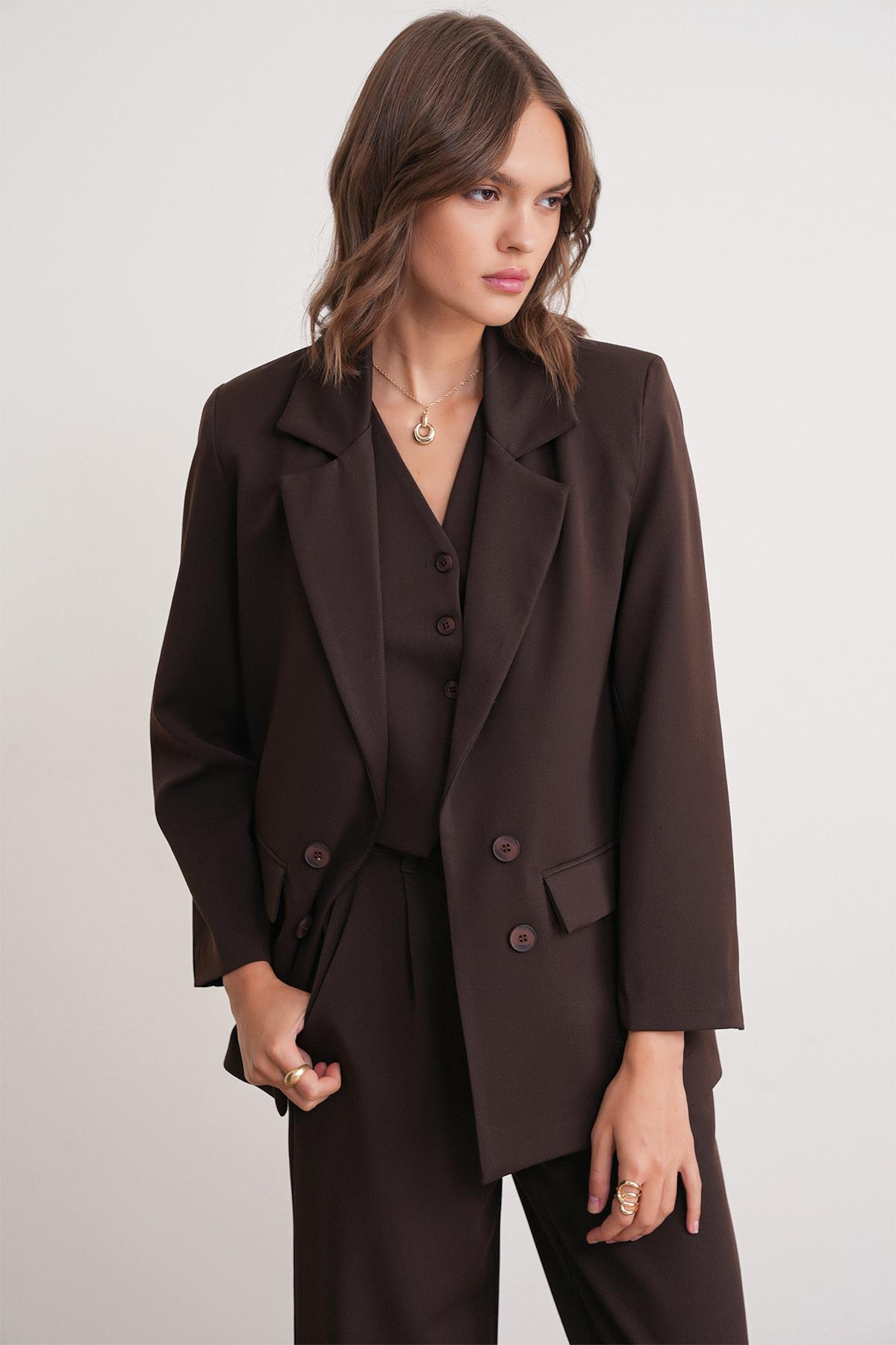 4745 Kadın Oversize Blazer Ceket Kahve