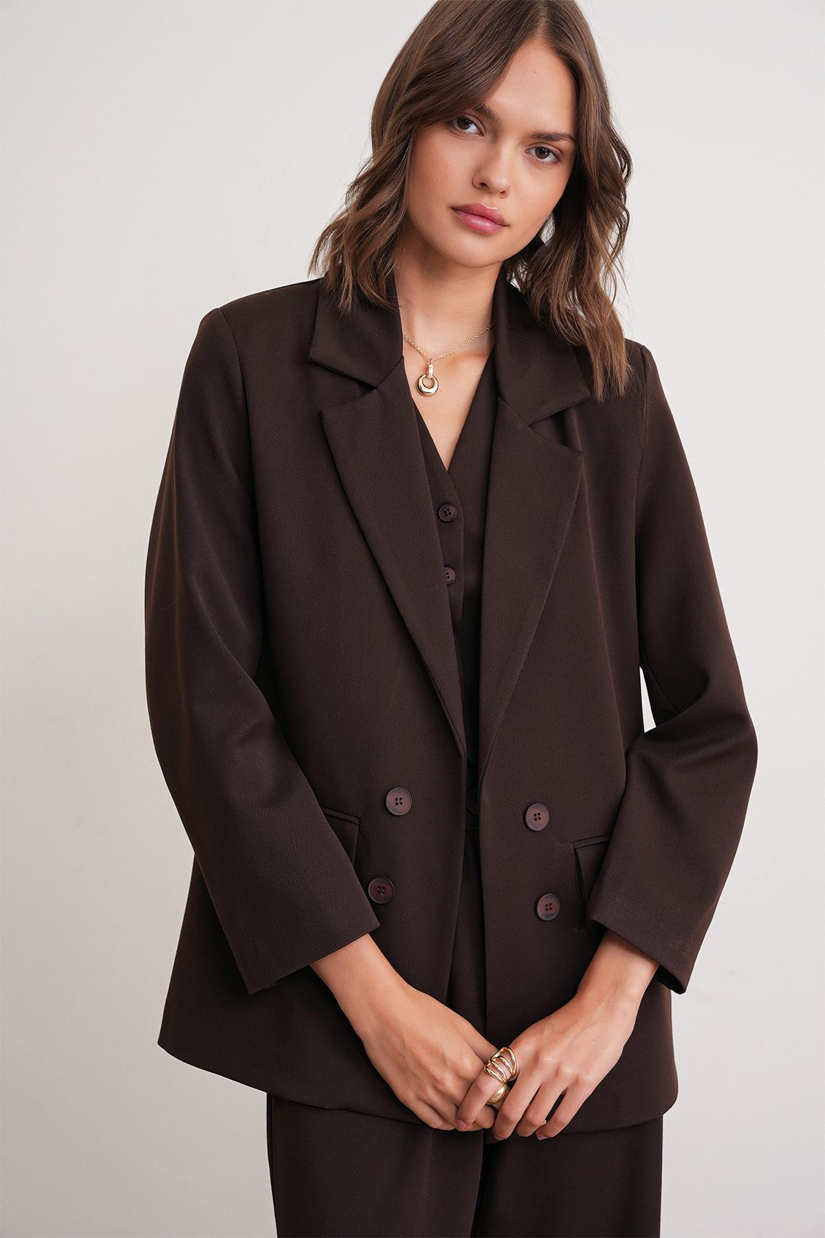 4745 Kadın Oversize Blazer Ceket Kahve